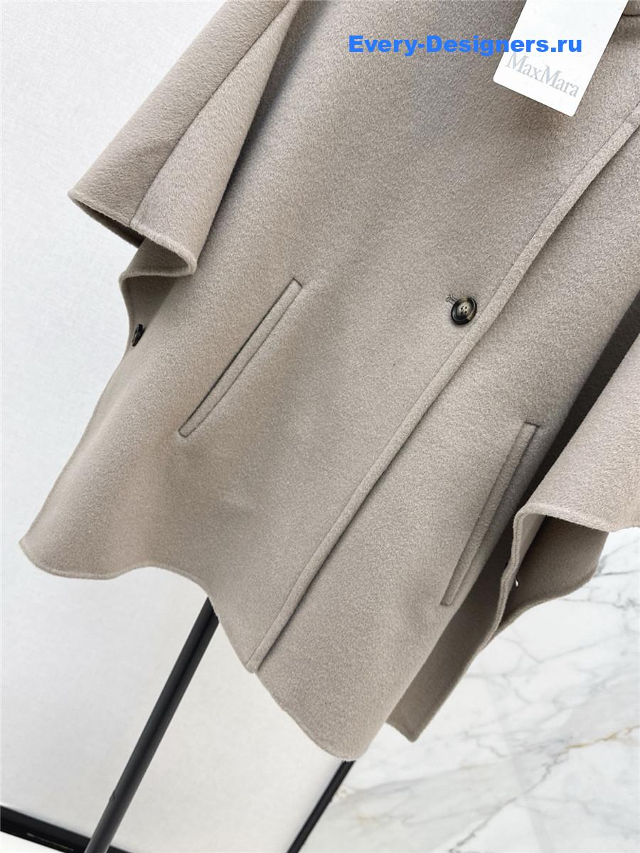 Max Mara Beige Stand-up Collar Wool Cape Coat
