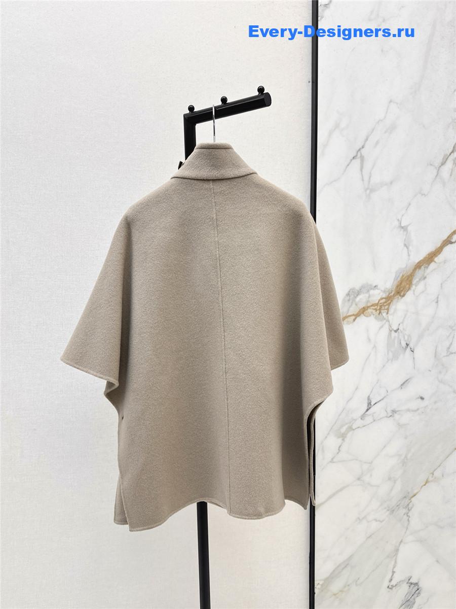 Max Mara Beige Stand-up Collar Wool Cape Coat