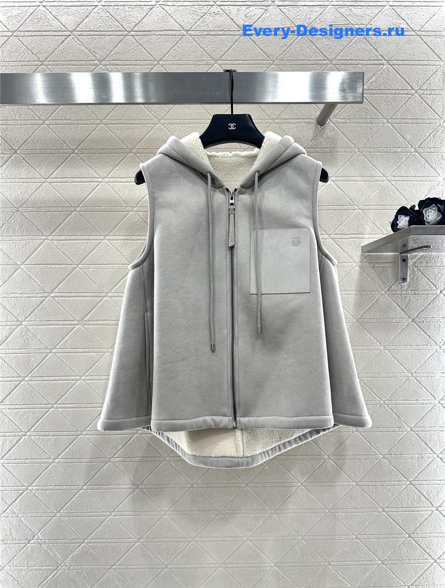 L0ew* grey shearling hooded zip-up vest