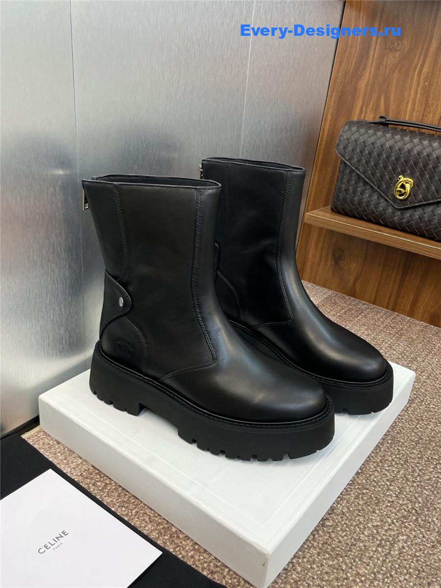 Ce1i*e logo platform zip-up black leather boots