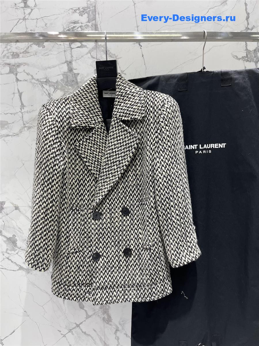 Sa1nt Lau*nt tweed power shoulder oversized coat