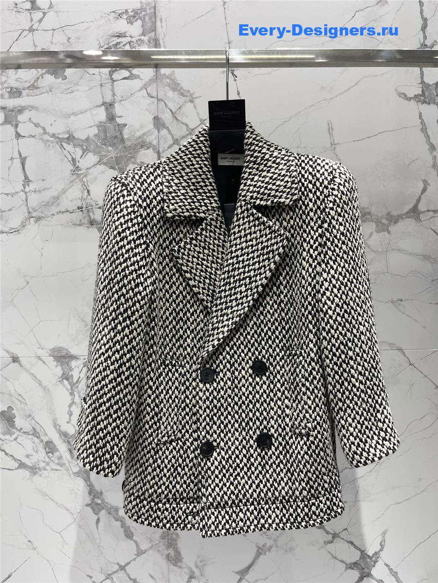Sa1nt Lau*nt tweed power shoulder oversized coat