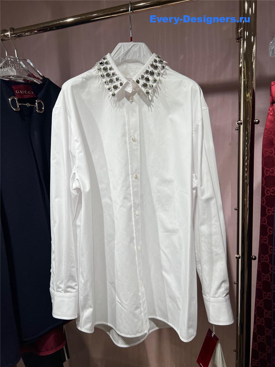 Gvc*1 studded-collar buttoned white shirt
