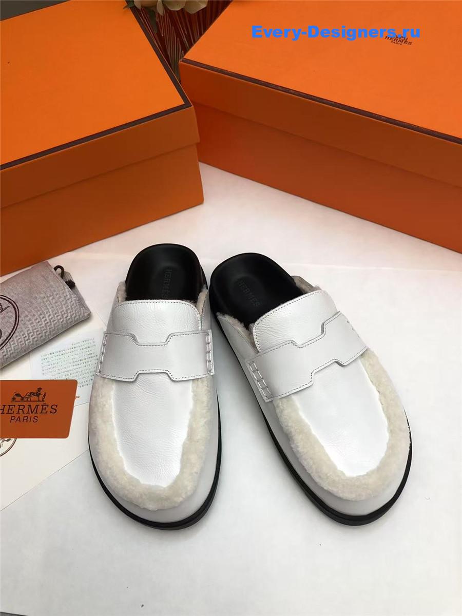 H**me5 white leather goatskin shearling go mules