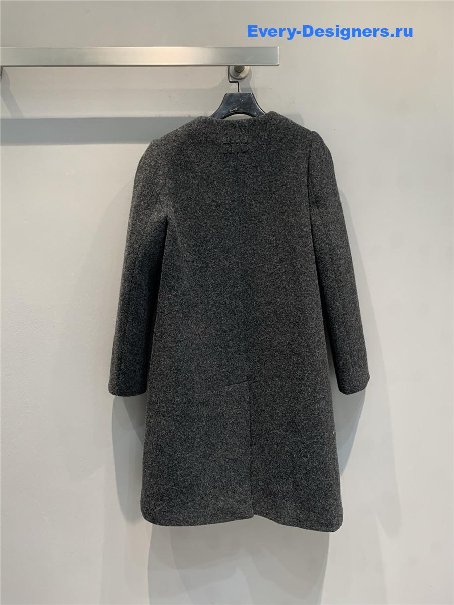 Miu Miu Dark Grey Wool Crew Neck Coat