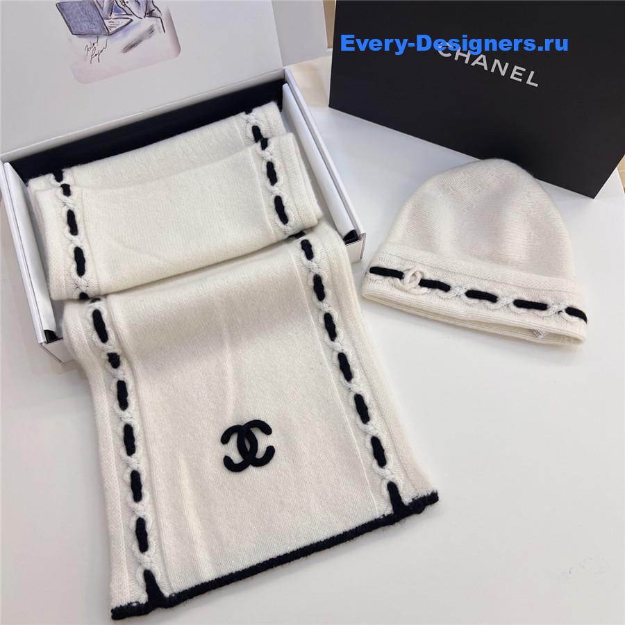 Ch**el white cashmere hat and scarf set
