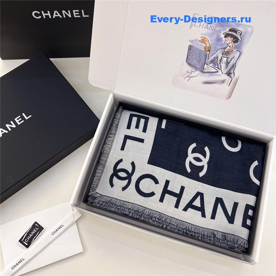 Ch**el denim double jacquard cashmere scarf