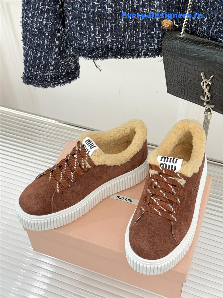 Miu Miu Brown Suede And Shearling Sneakers