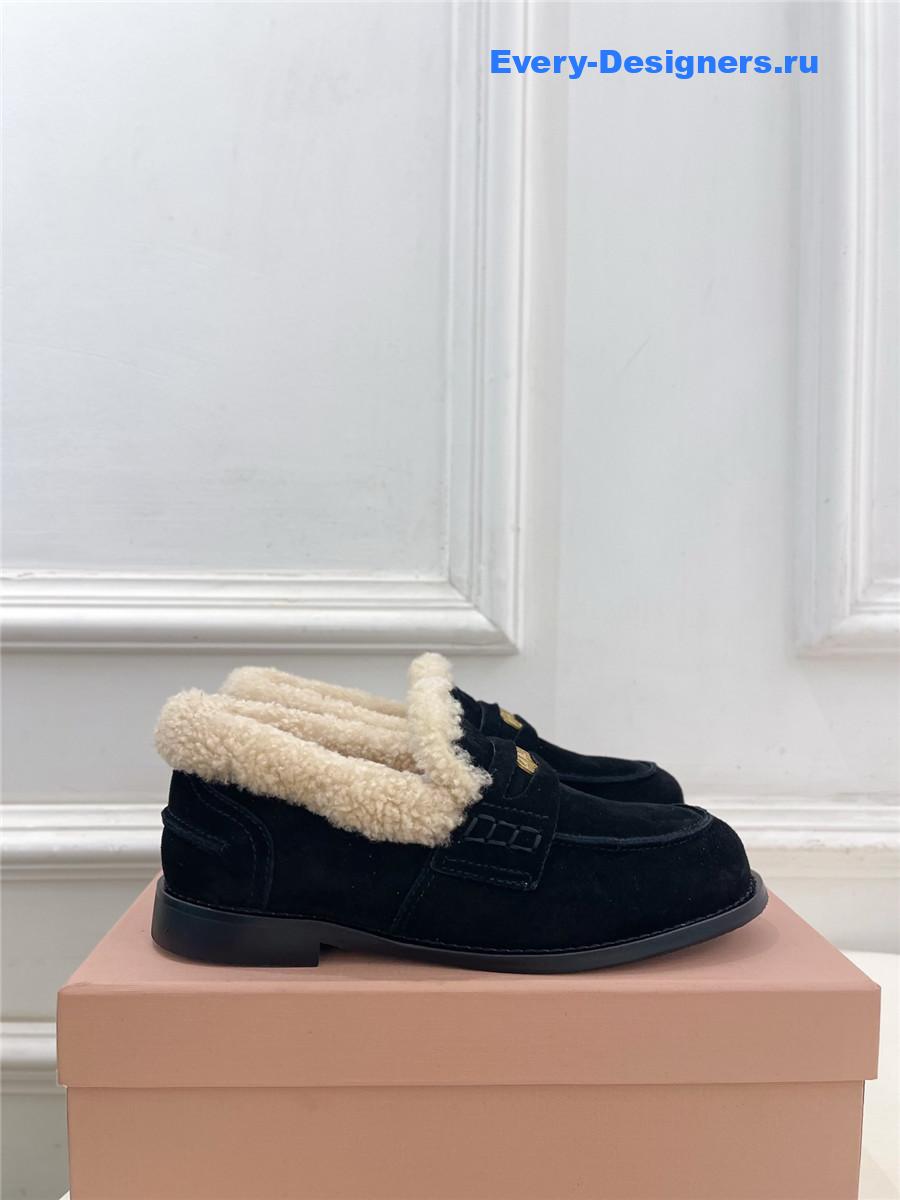 Miu Miu Black Leather Shearling Loafers