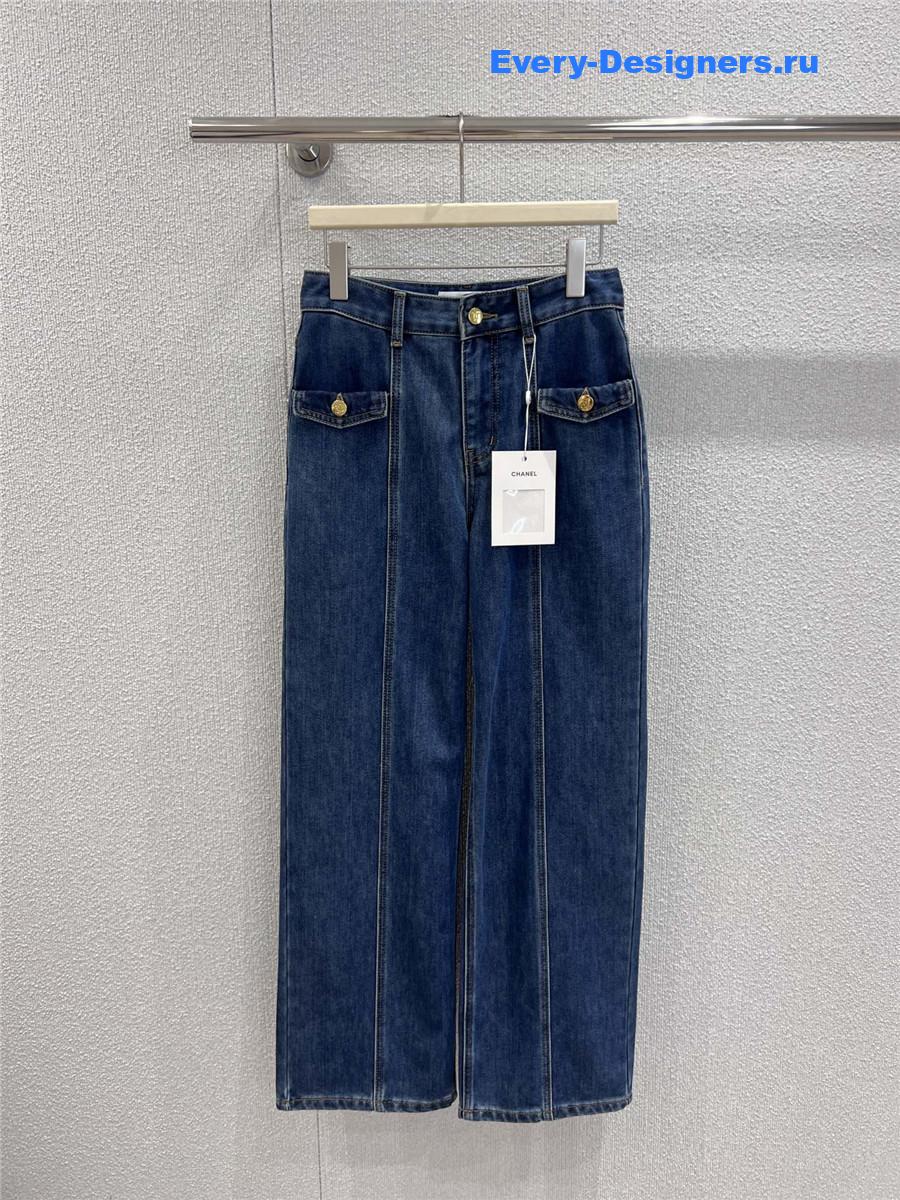 Ch**el fleece thick wide-leg jeans