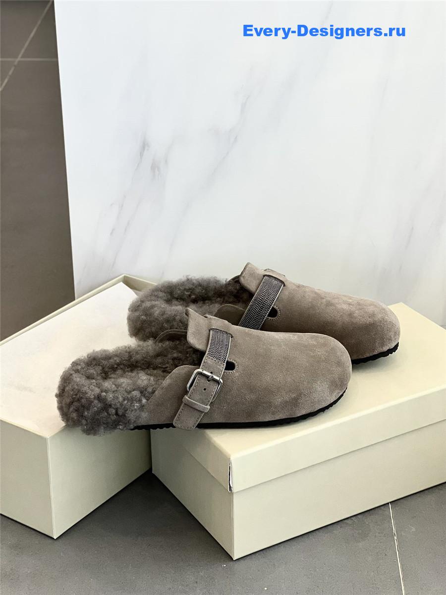 BC Light Gray Shearling Suede Clogs
