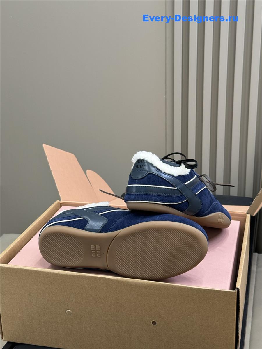 Miu Miu Blue Gymnasium Suede Shearling Sneakers