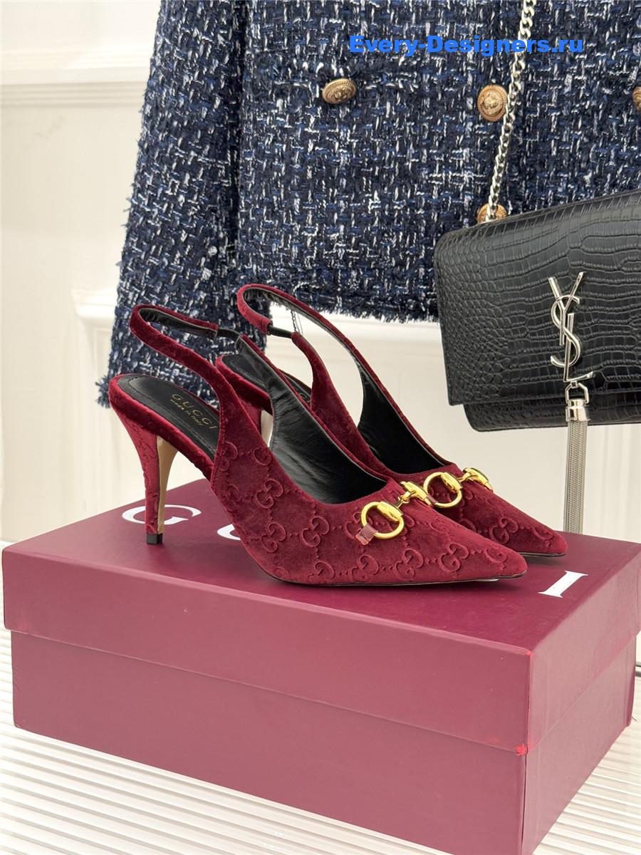 Gvc*1 red velvet horsebit slingback pump