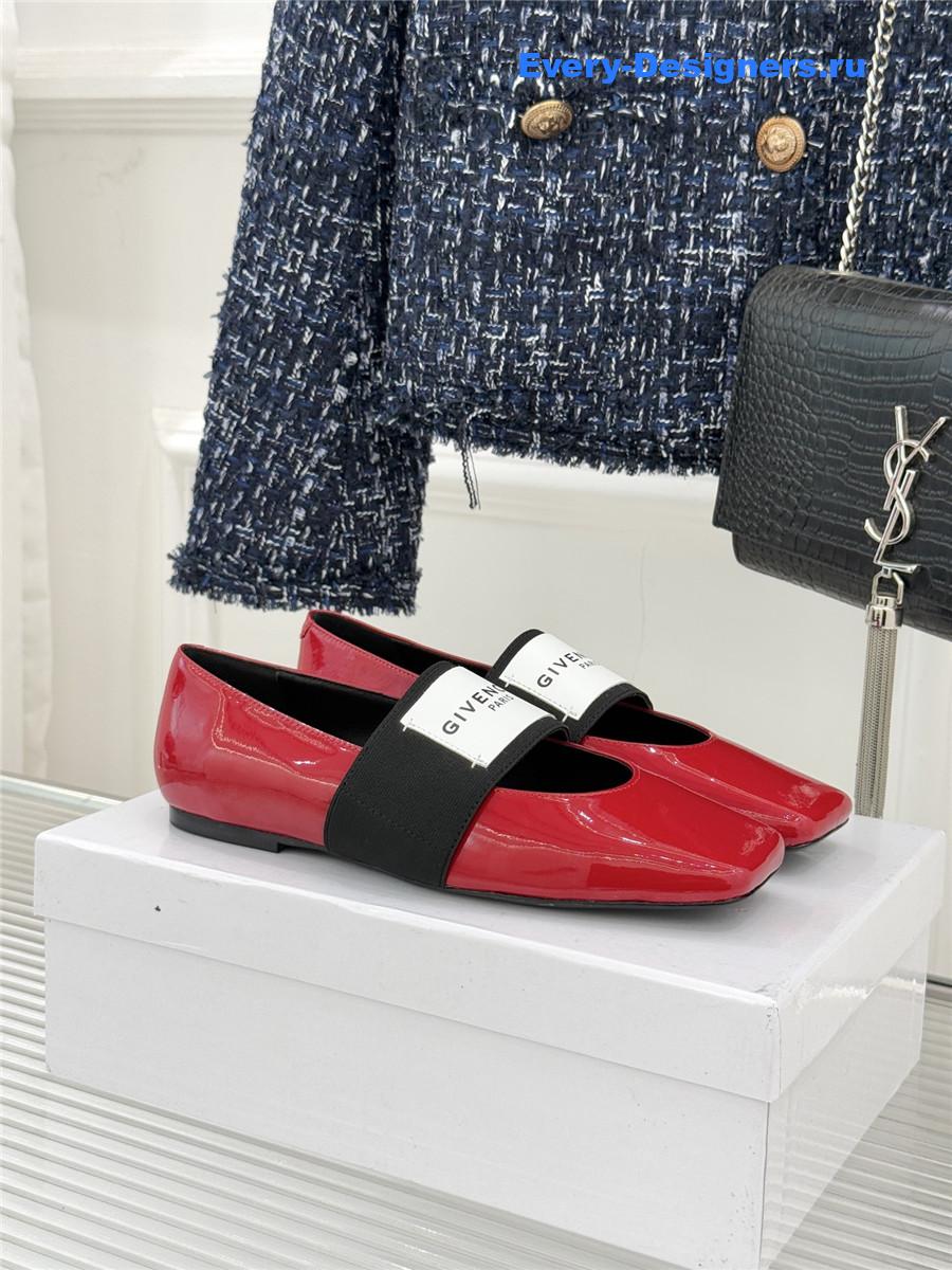 Givenchy Sliced Square Red Patent Leather Ballet Flats