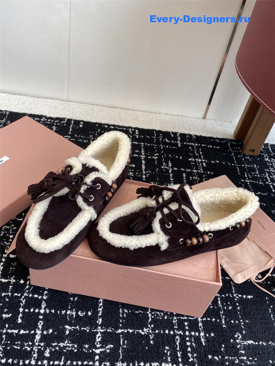 Miu Miu Suede Shearling Lace-up Moccasins
