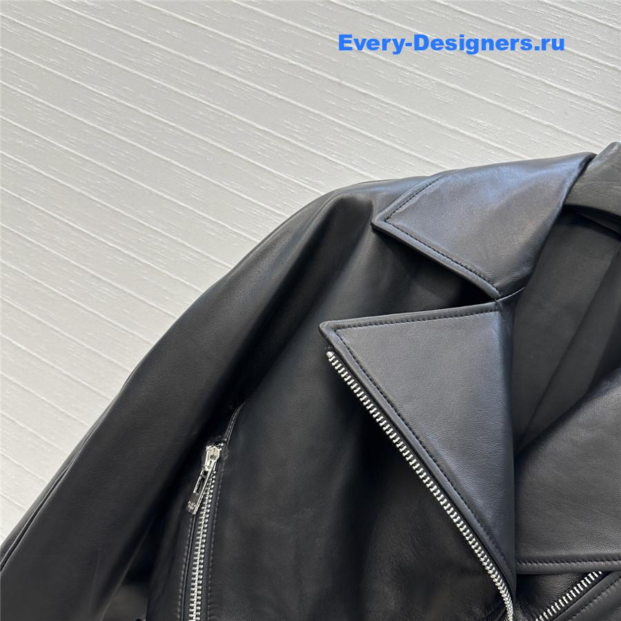 Alaia Cropped Black Faux Leather Biker Jacket