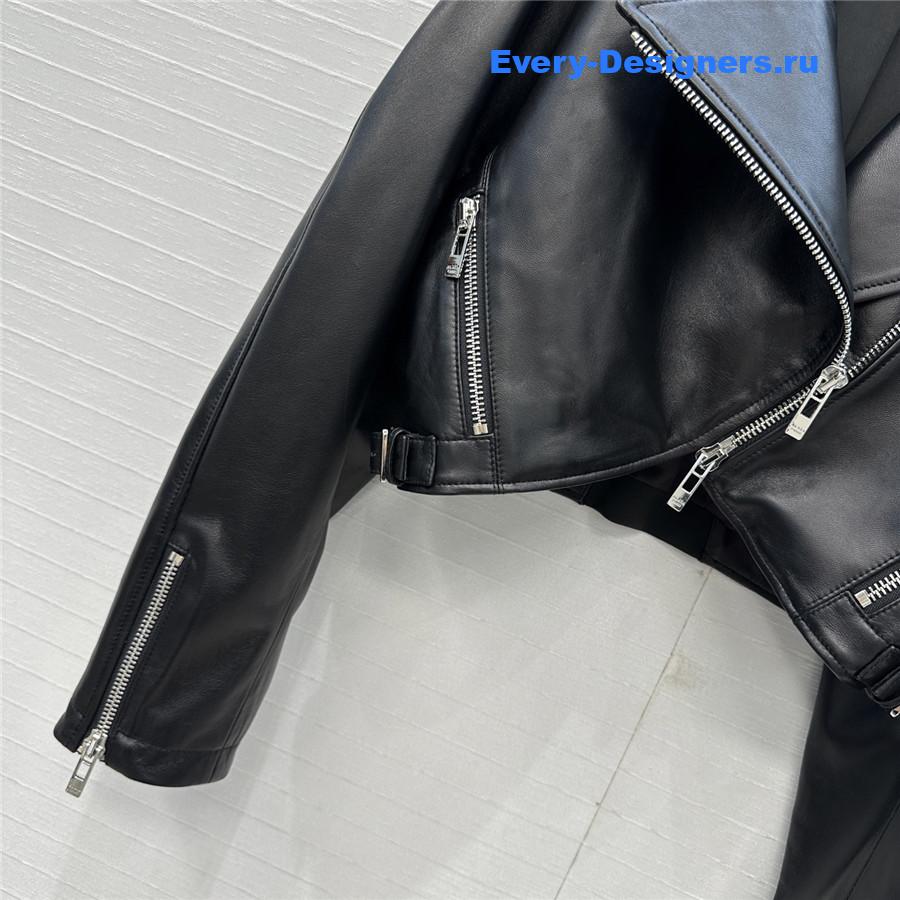 Alaia Cropped Black Faux Leather Biker Jacket