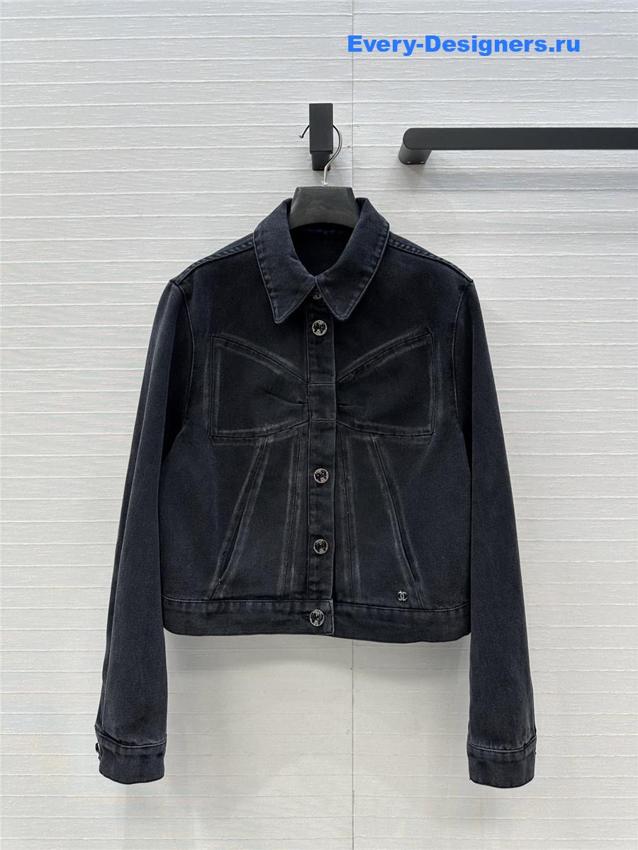 Ch**el coco bow dark gray denim jacket