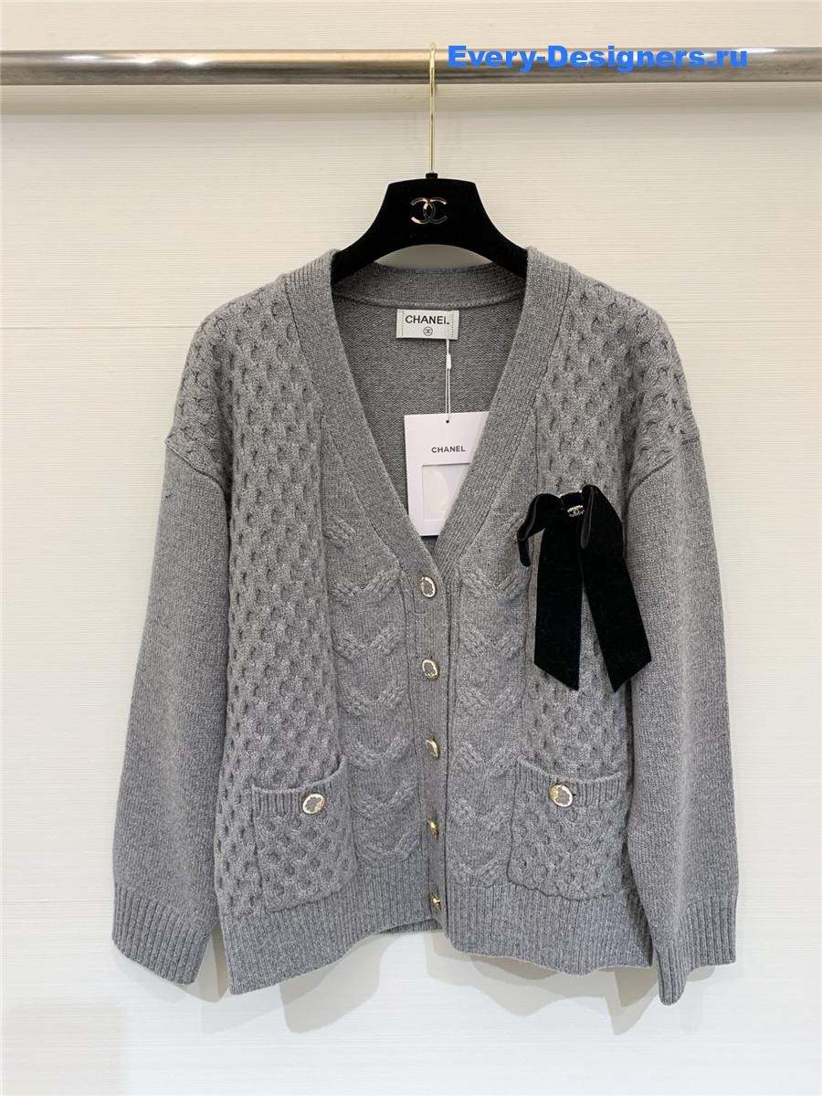 Ch**el grey bow knit v-neck cardigan