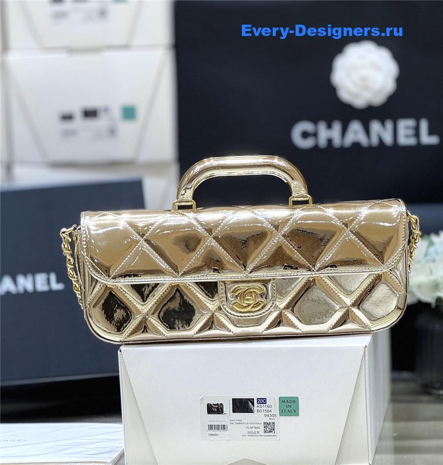 Ch**el gold top handle large flap bag
