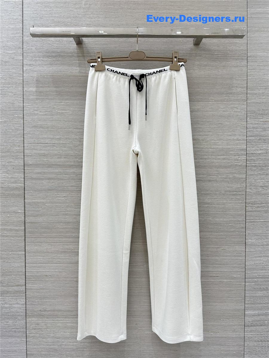 Ch**el logo white wide-leg sweatpants
