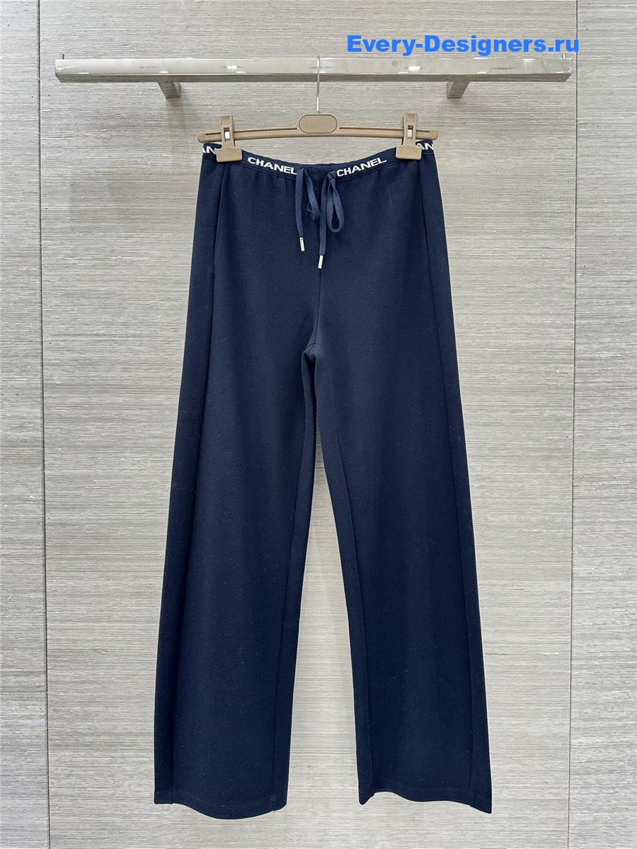 Ch**el logo navy wide-leg sweatpants