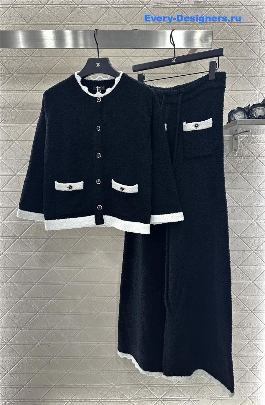 Ch**el black cardigan wide-leg pant set