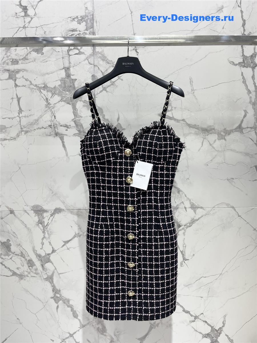 Balmain Fringed Tweed Bustier Minidress